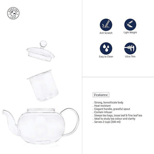 Clasico Teapot (300ml) + 2 Fino Double Walled Cups (80ml) (Combo Pack)-Dancing Leaf