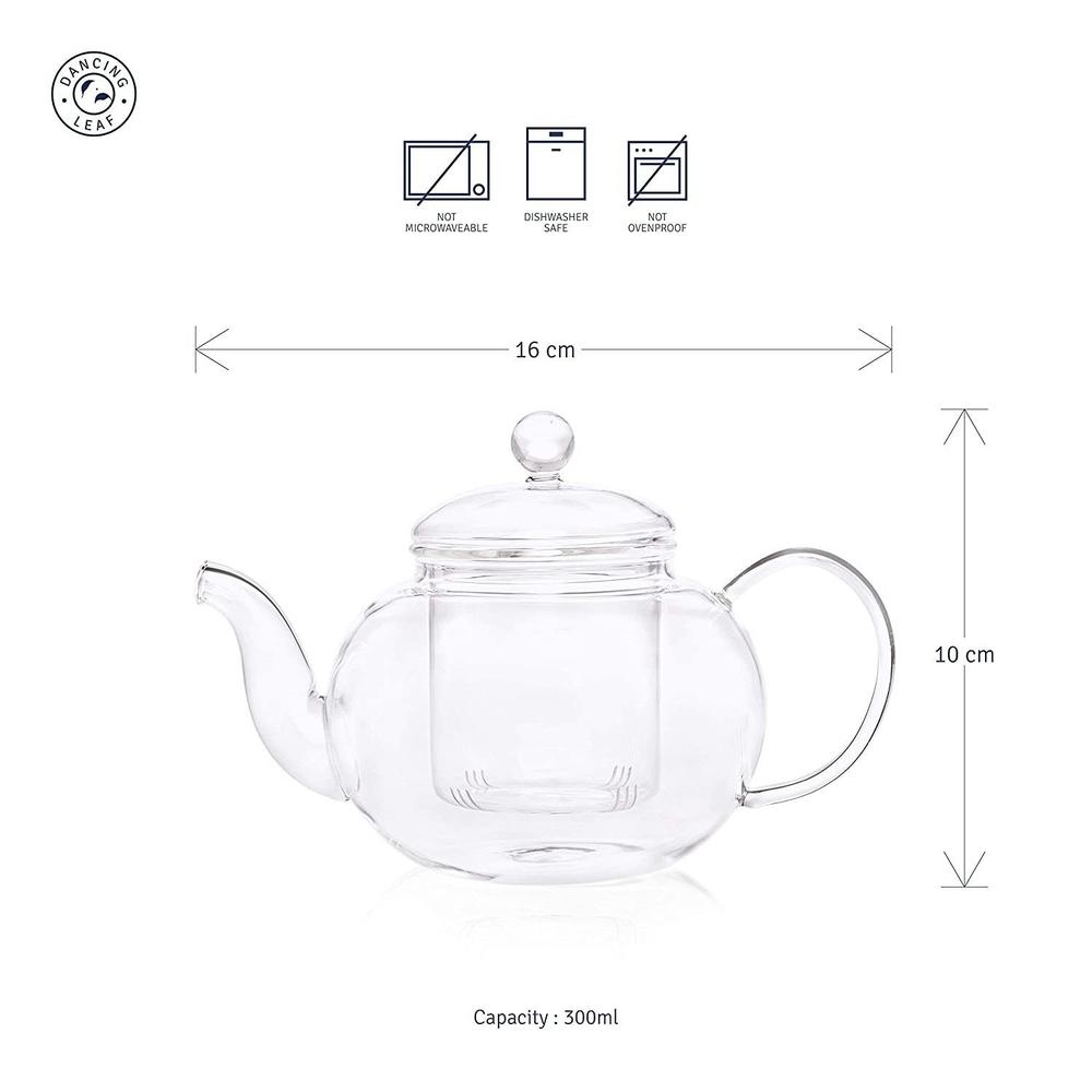 Clasico Teapot (300ml) + 2 Fino Double Walled Cups (80ml) (Combo Pack)-Dancing Leaf