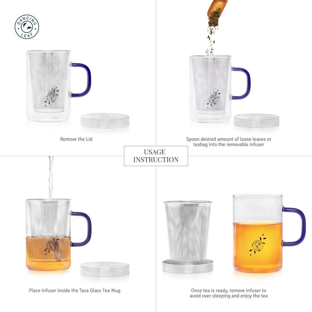 Grande Glass Tea Mug with Steel Infuser (500ml)-Dancing Leaf