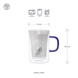 Grande Glass Tea Mug with Steel Infuser (500ml)-Dancing Leaf