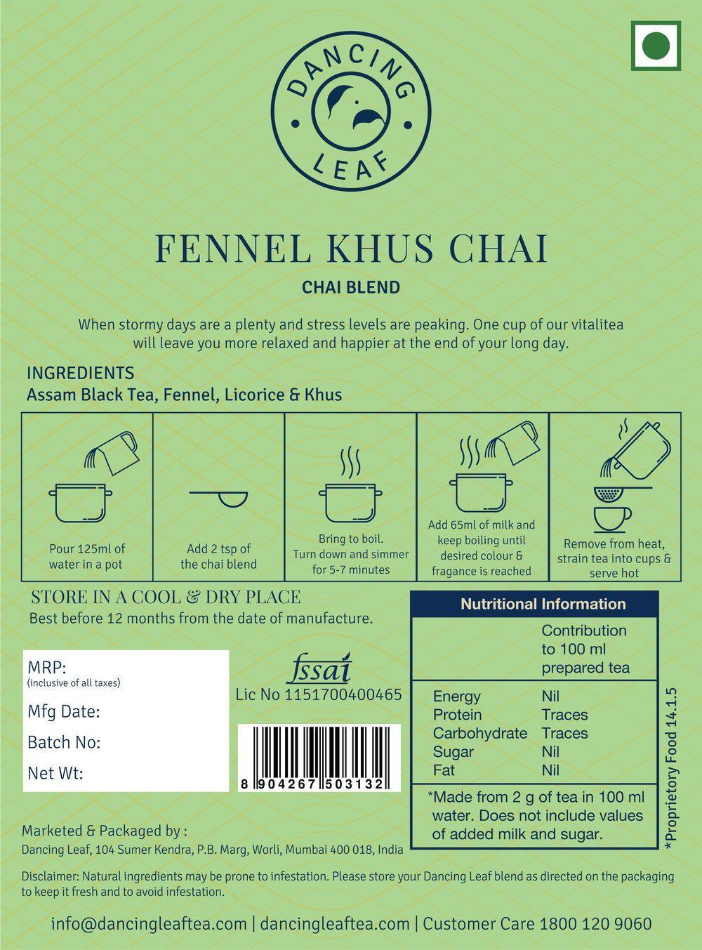 Haryali Chai (Fennel Khus Chai)-Dancing Leaf