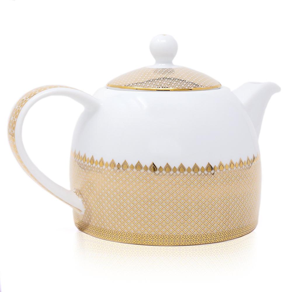 Porcelain Tea Set - Teapot(1200ml), Sugar Pot & Milk Creamer-Dancing Leaf