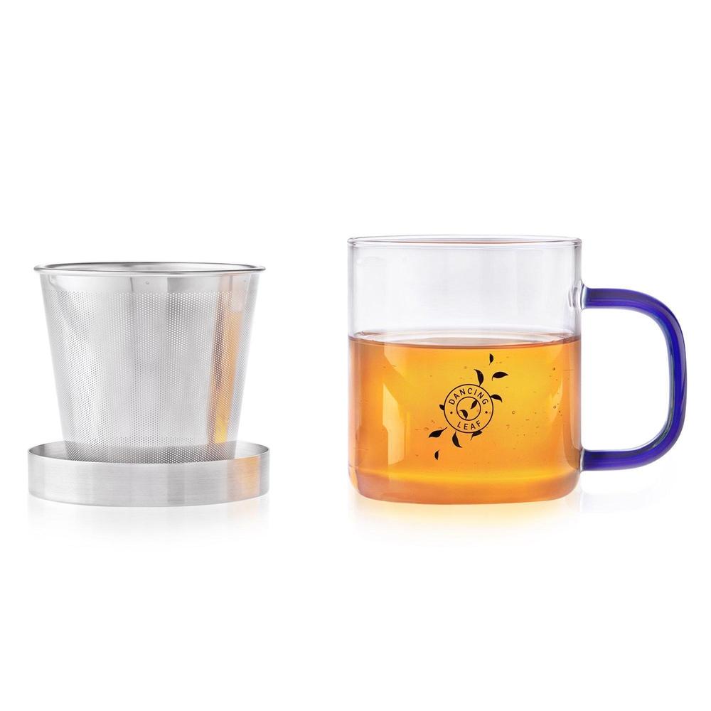 Taza Glass Tea Mug with Steel Infuser (300ml)-Dancing Leaf