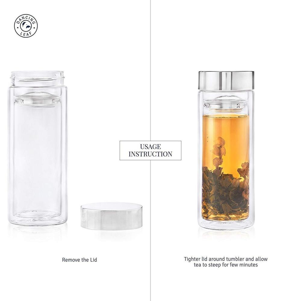 Viajero Glass Travel Tea Tumbler (350ml)-Dancing Leaf