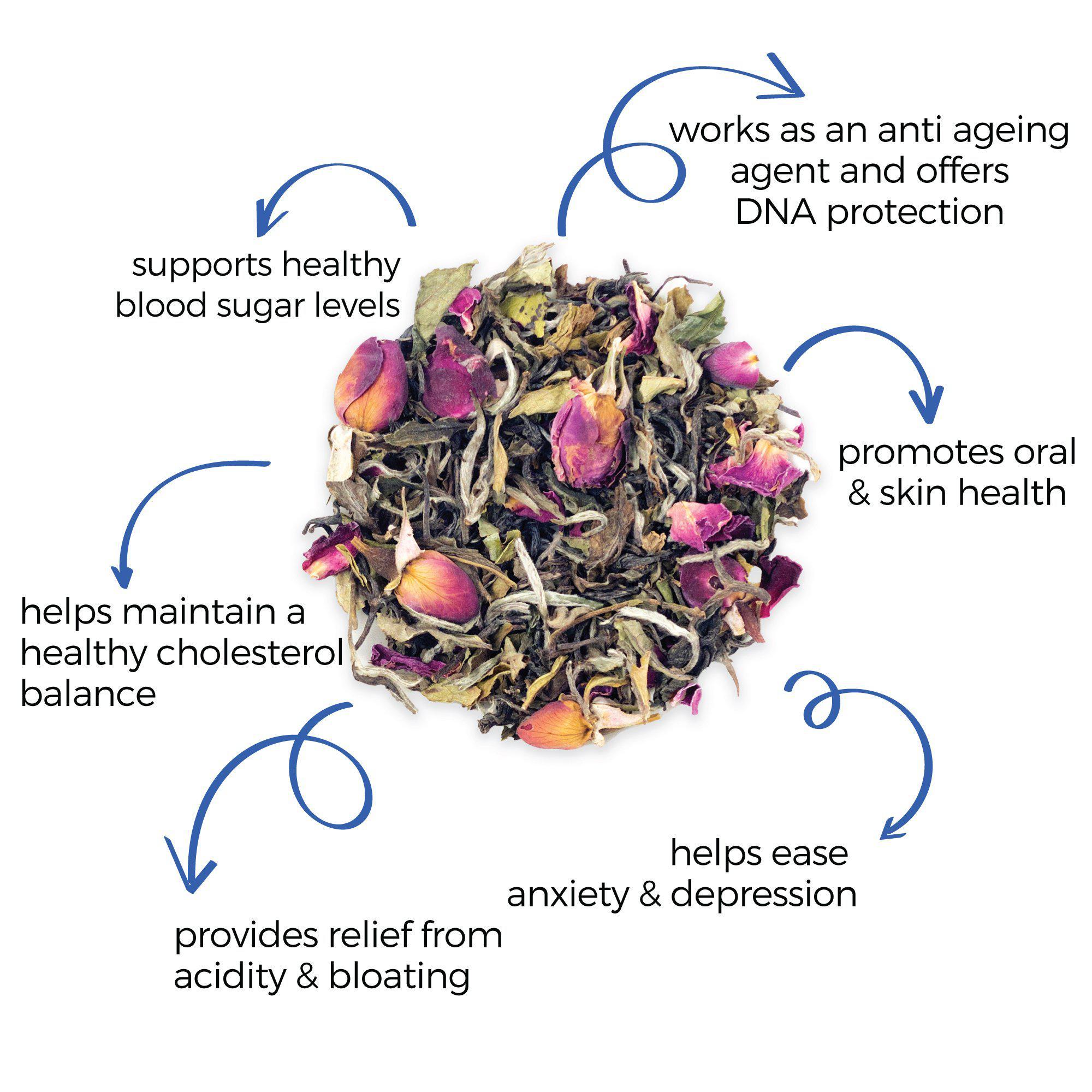 White Tea with Rose - 50 gms (25 Cups)-Dancing Leaf